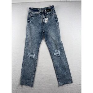 Express Jeans Womens 6 Blue Denim Super Soft Slim Fit Super High Rise Distressed